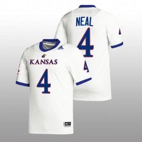 Kansas Jayhawks #4 Devin Neal Premier Football Men White Jersey 2022