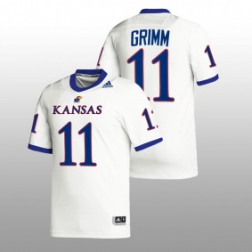 Kansas Jayhawks #11 Luke Grimm Premier Football Men White Jersey 2022