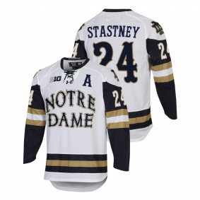 Spencer Stastney Notre Dame Fighting Irish College Hockey White Home Jersey #24