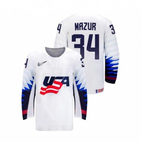 Carter Mazur USA Hockey White Home 2022 IIHF World Junior Championship Jersey #34