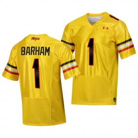 Maryland Terrapins Jaishawn Barham College Football Jersey #1 Gold 2023 Script Uniform