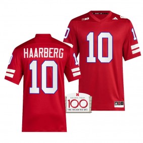 Heinrich Haarberg Nebraska Cornhuskers 100th Anniversary #10 Jersey Men's Red 2023 Alternate Football Uniform