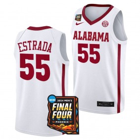 Alabama Crimson Tide Aaron Estrada White #55 2024 NCAA March Madness Final Four Jersey Mens Basketball Men