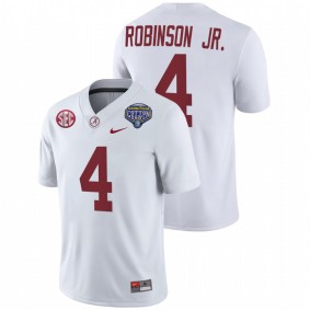 Alabama Crimson Tide Brian Robinson Jr. #4 College Football Playoff Jersey White 2021 Cotton Bowl