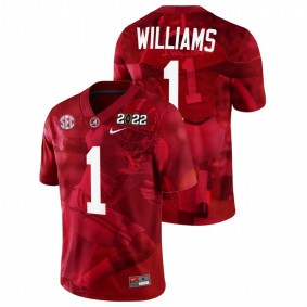 Alabama Crimson Tide Jameson Williams #1 Decisive Highlights Jersey Crimson White 2022 National Championship