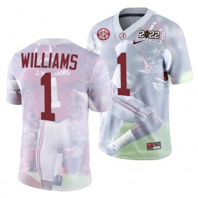 Alabama Crimson Tide Jameson Williams #1 Decisive Highlights Jersey White 2022 National Championship