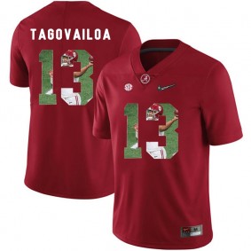 Alabama Crimson Tide Football #13 Red Player Portrait College Tua Tagovailoa Jersey