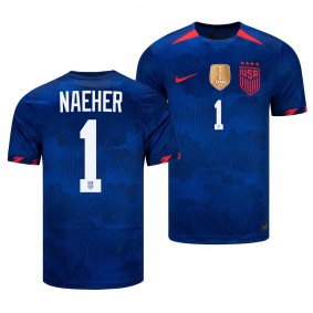 USWNT 2023 Away Stadium Alyssa Naeher #1 Navy FIFA Badge Jersey Men's