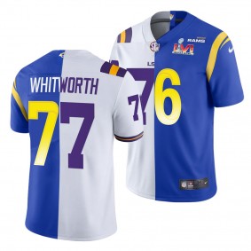 Andrew Whitworth Super Bowl LVI Champions LSU Tigers X Rams #77 White Royal Dual Teams Split Jersey