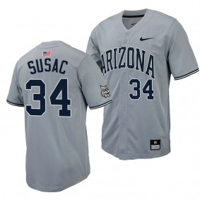 Arizona Wildcats Anthony Susac Replica Baseball Gray #34 Jersey Full-Button