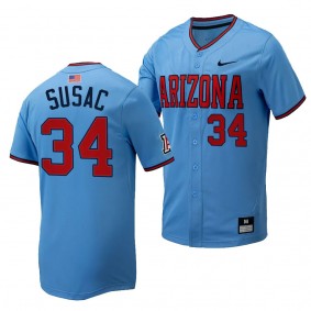 Anthony Susac Arizona Wildcats #34 Light Blue Replica Baseball Full-Button Jersey