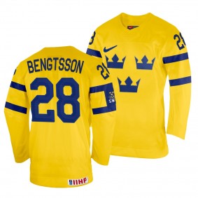 Sweden Hockey Anton Bengtsson #28 Yellow Home Jersey 2022 IIHF World Championship