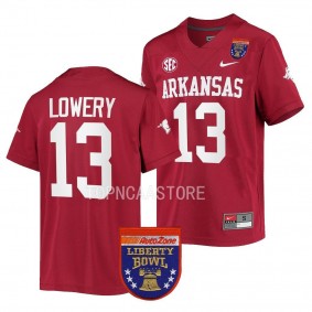 Arkansas Razorbacks 2022 Liberty Bowl Chase Lowery #13 Cardinal Men's College Football Jersey