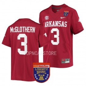 Arkansas Razorbacks 2022 Liberty Bowl Dwight McGlothern #3 Cardinal Men's College Football Jersey