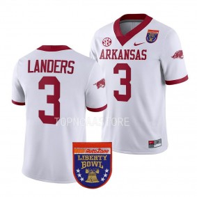 Matt Landers Arkansas Razorbacks 2022 Liberty Bowl College Football Jersey Men's White #3 Uniform