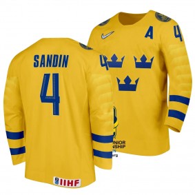 Axel Sandin Pellikka Sweden Hockey 2024 IIHF World Junior Championship Yellow Jersey #4