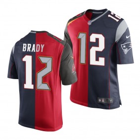 Tampa Bay Buccaneers Tom Brady 12 Red Navy Split Goat Jersey Men's