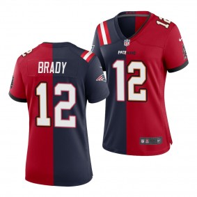 Tom Brady Return after Retirement Buccaneers Split Jersey Women's Red Navy #12 Patriots Female Uniform