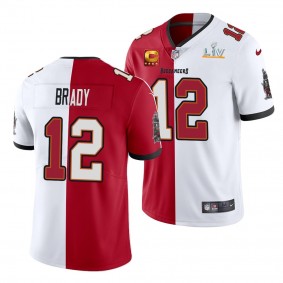 Tampa Bay Buccaneers Tom Brady 12 Red White Return to New England Split Jersey Men's