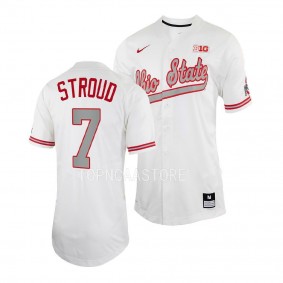 C.J. Stroud Ohio State Buckeyes #7 White Baseball Shirt Full-Button Jersey