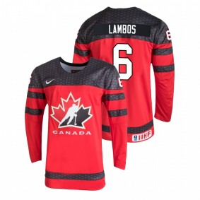 Carson Lambos Canada Hockey Red Away 2022 IIHF World Junior Championship Jersey