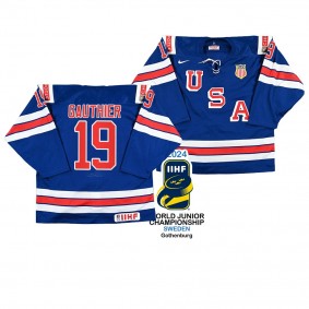 Cutter Gauthier #19 USA Hockey 2024 IIHF World Junior Champions Jersey Blue