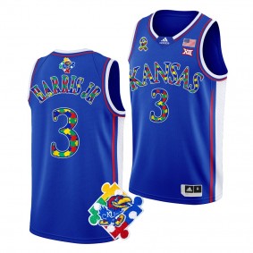 Kansas Jayhawks World Autism Awareness Day Dajuan Harris Jr. 3 Royal Special Jersey Men