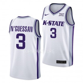 Kansas State Wildcats David N'Guessan College Basketball uniform White #3 Jersey 2022-23