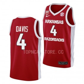 Arkansas Razorbacks Davonte Davis Red #4 100 Season Jersey 2022-23 College Basketball