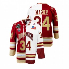 Carter Mazur Denver Pioneers 2022 Frozen Four Championship Crimson White Split Edition Jersey #34