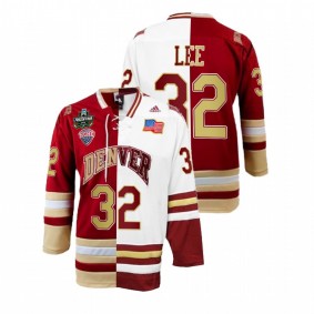 Justin Lee Denver Pioneers 2022 Frozen Four Championship Crimson White Split Edition Jersey #32