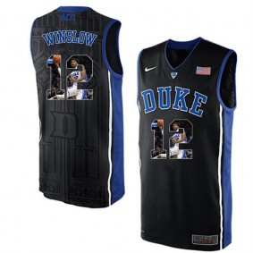 Duke Blue Devils #12 Justise Winslow Black NCAA College Basketball Player Portrait Fashion Jersey