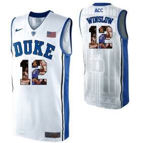 Duke Blue Devils #12 Justise Winslow White NCAA College Basketball Player Portrait Fashion Jersey