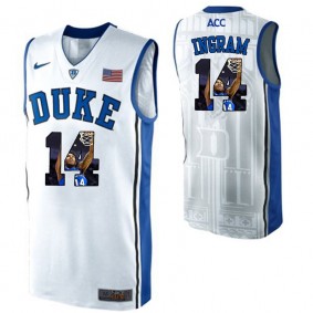 Duke Blue Devils #14 Brandon Ingram White NCAA College Basketball Player Portrait Fashion Jersey