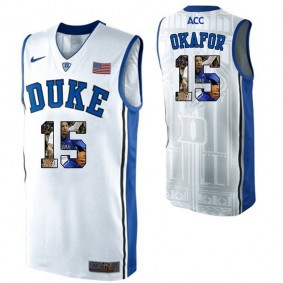 Duke Blue Devils #15 Jahlil Okafor White NCAA College Basketball Player Portrait Fashion Jersey