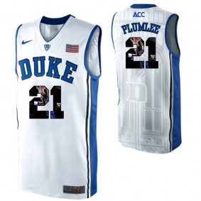 Duke Blue Devils #21 Miles Plumlee White NCAA College Basketball Player Portrait Fashion Jersey