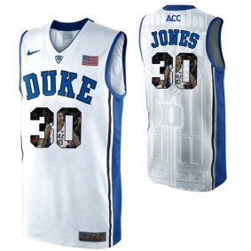 Duke Blue Devils #30 Dahntay Jones White NCAA College Basketball Player Portrait Fashion Jersey