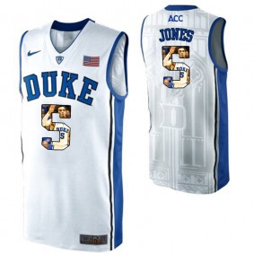 Duke Blue Devils #5 Tyus Jones White NCAA College Basketball Player Portrait Fashion Jersey