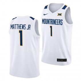 Emmitt Matthews Jr. West Virginia Mountaineers #1 White Home Basketball Jersey 2022-23