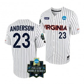 Virginia Cavaliers 2023 College World Series Ethan Anderson #23 White Navy NCAA Baseball Jersey Men's