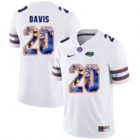 Florida Gators Football #20 White Player Portrait College Malik Davis Jersey