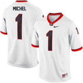 Male Georgia Bulldogs #1 Sony Michel White Football Jersey