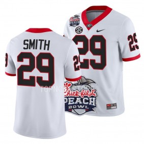 2022 Peach Bowl Christopher Smith Georgia Bulldogs #29 White College Football Playoff Jersey Men's