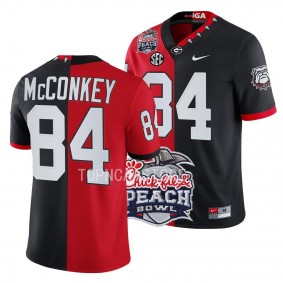 Ladd McConkey Georgia Bulldogs 2022 Peach Bowl Split Jersey Men's Red Black #84 Uniform