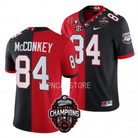 Ladd McConkey Georgia Bulldogs Back-To-Back 2X National Champions #84 Jersey Men's Red Black Split Uniform