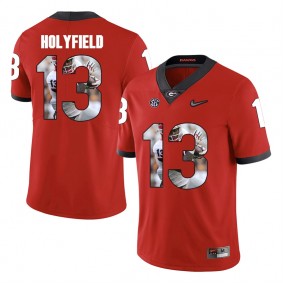 Georgia Bulldogs Football #13 Red Player Portrait College Elijah Holyfield Jersey