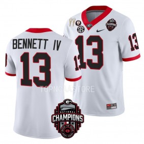 Back-To-Back National Champions Stetson Bennett Georgia Bulldogs #13 White CFBPlayoff 2023 Jersey Men's