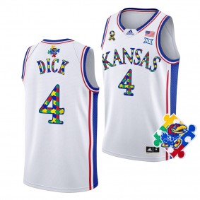 Kansas Jayhawks World Autism Awareness Day Gradey Dick 4 White Special Jersey Men