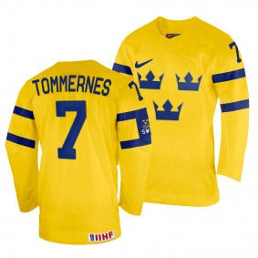 Sweden Hockey Henrik Tommernes #7 Yellow Home Jersey 2022 IIHF World Championship