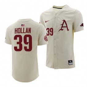 Hunter Hollan Arkansas Razorbacks #39 Natural Replica Baseball Full-Button Jersey